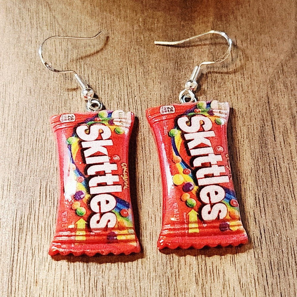 Handmade Candy Wrapper‎ Novelty Drop Earrings Red Miniature Food Jewelry NEW